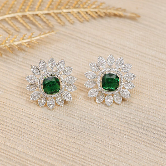 Greeen Stone Studded Zirconia Earrings