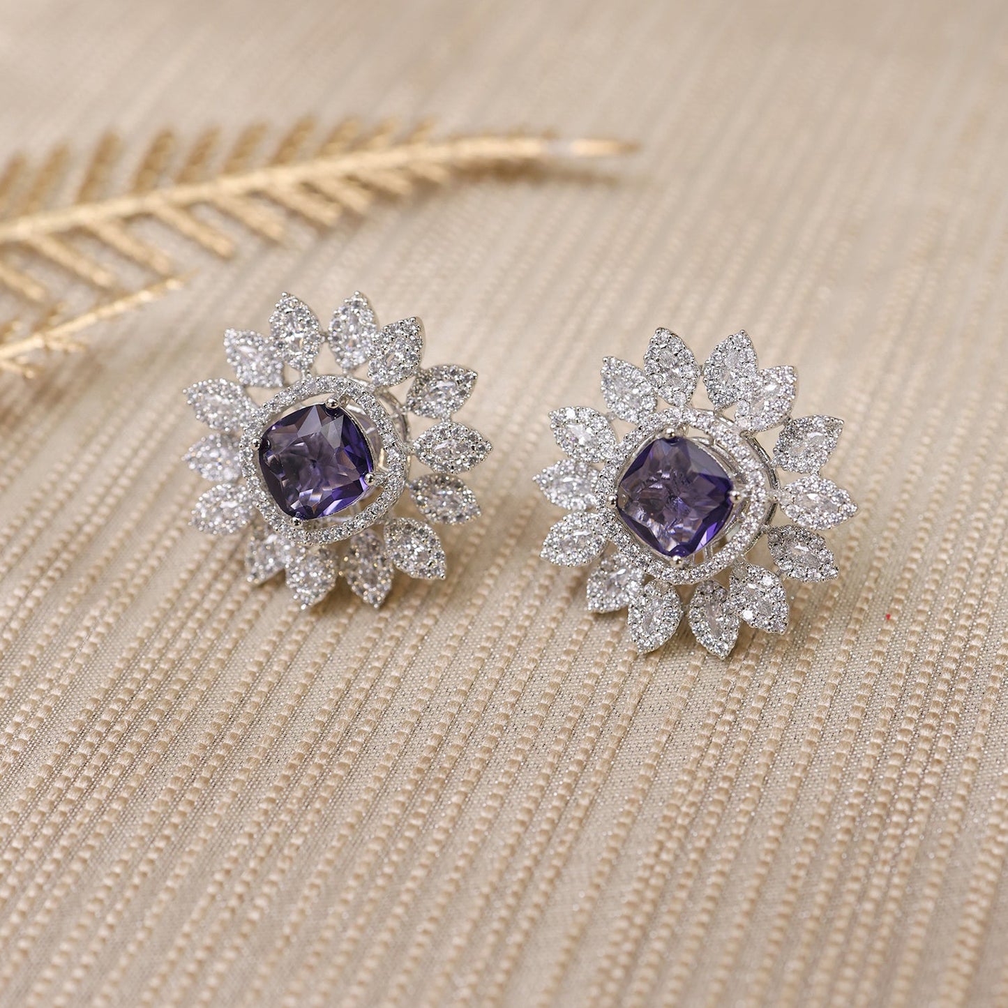 Purple Stone Studded Zirconia Earrings