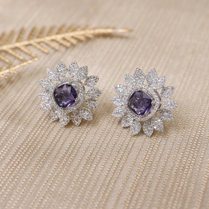 Purple Stone Studded Zirconia Earrings