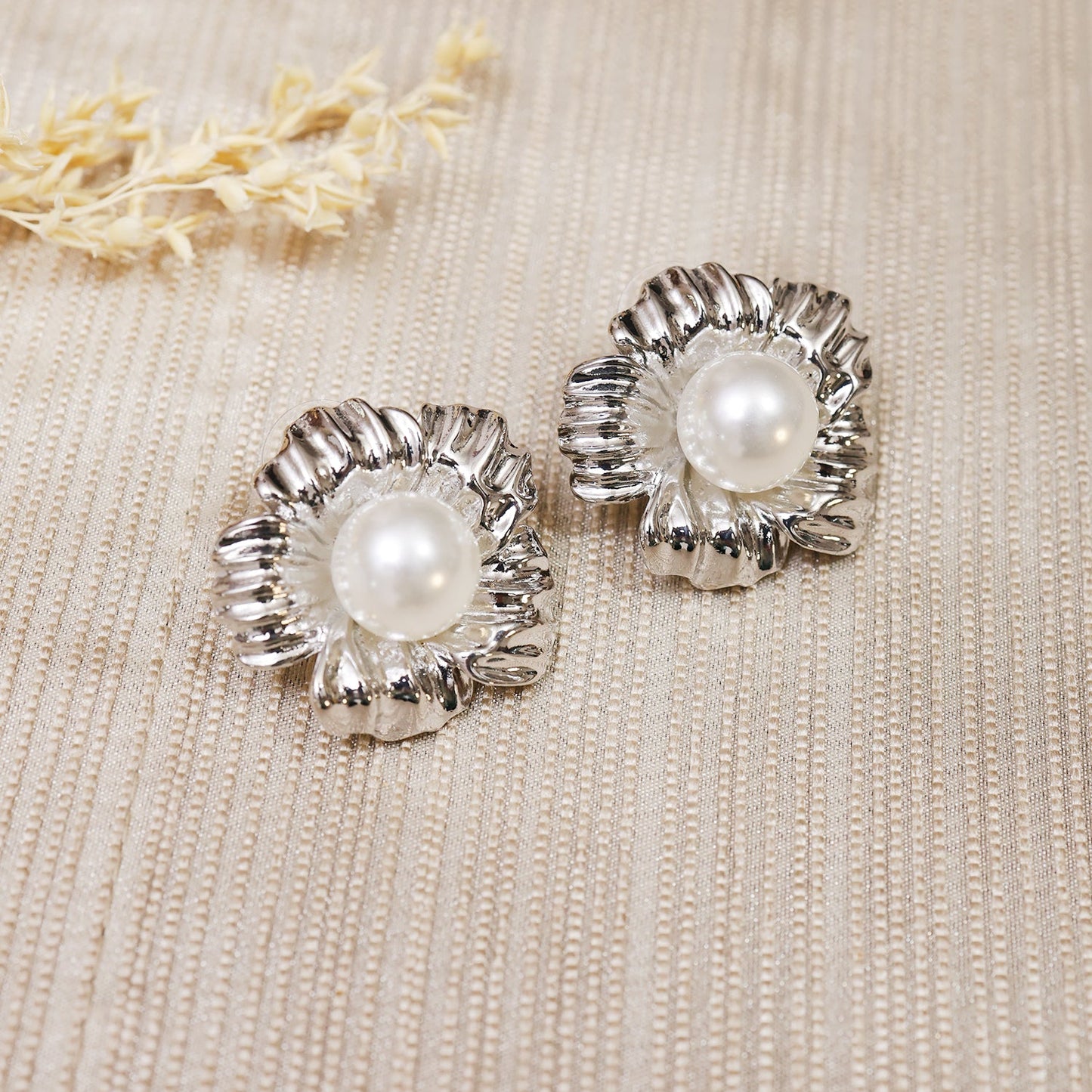 Flora Silver Toned Pearl Earrings