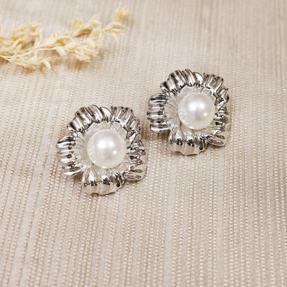 Flora Silver Toned Pearl Earrings