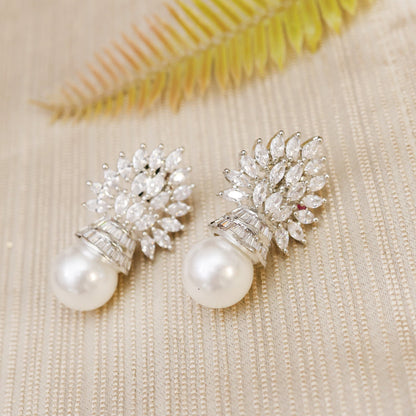 Marquis Zirconia Pearl Earrings