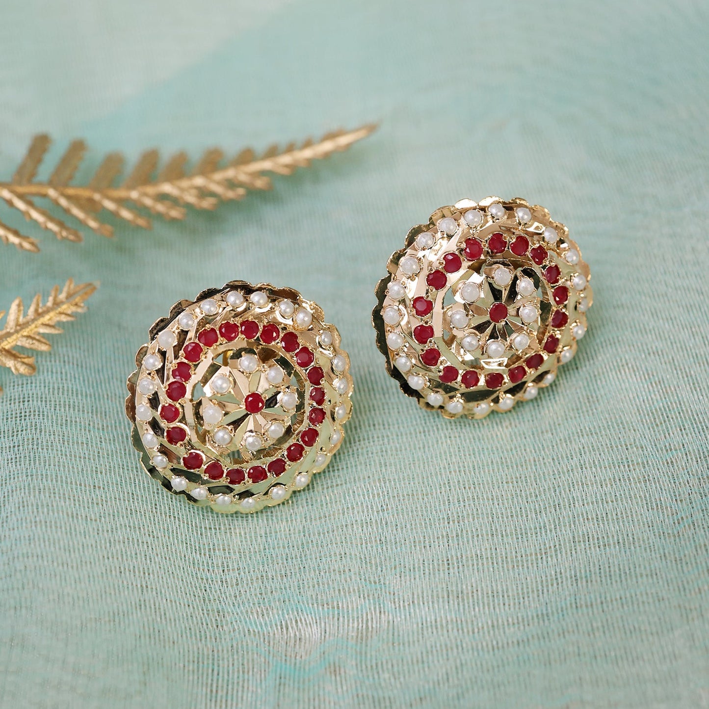 Kashvi Ruby Coloured Jadau Earrings