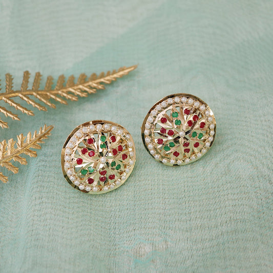 Ruby and Green Coloured Jadau Earrings