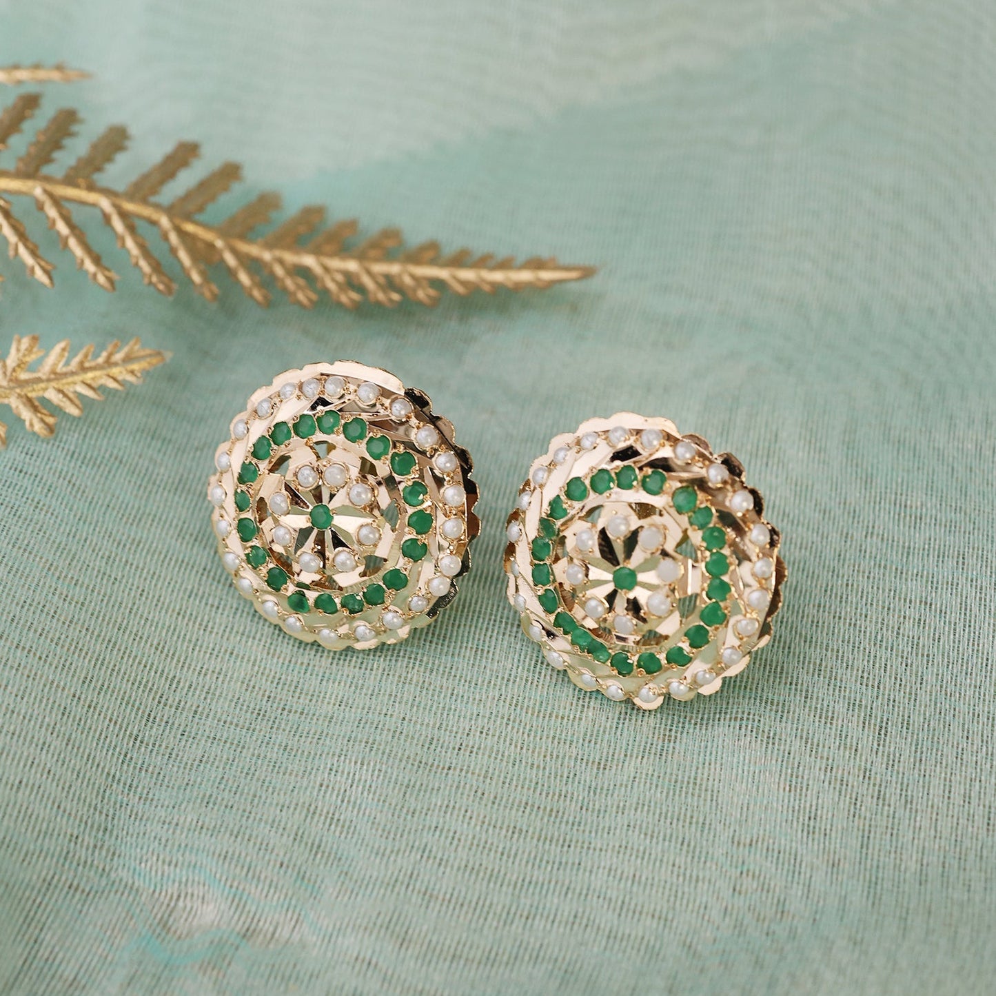 Green Coloured Jadau Earrings
