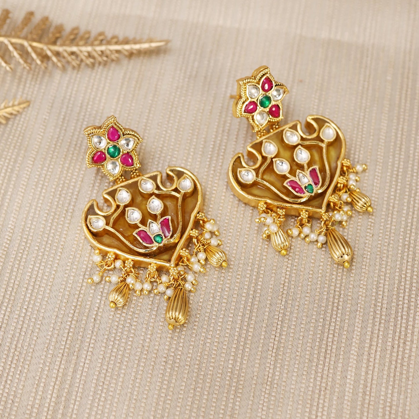 Amber Inlay Work Earrings