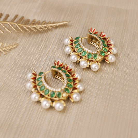 Pearl Enamel Hoop Earrings