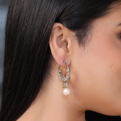 Two Toned Pearl Hoop Earrings