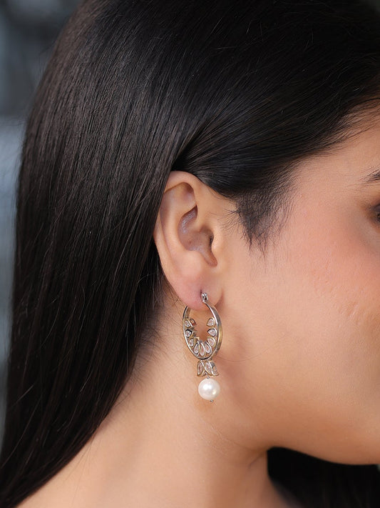 Two Toned Pearl Hoop Earrings