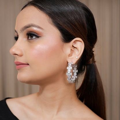 Zirconia Baguette Setting Hoop Earrings
