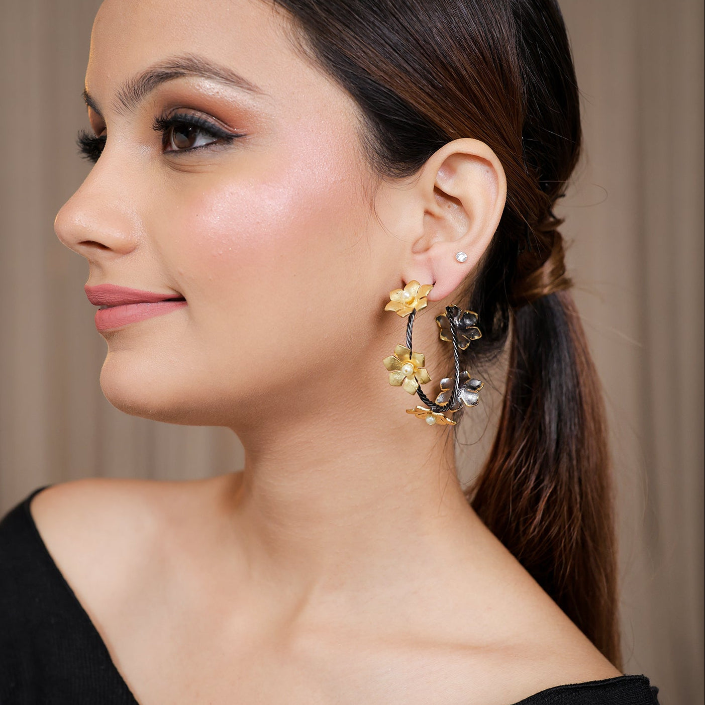 Jeeva Two Toned Hoop Earrings