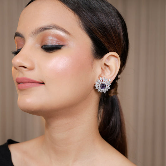 Purple Stone Studded Zirconia Earrings