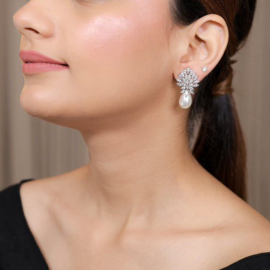 Marquis Zirconia Pearl Earrings