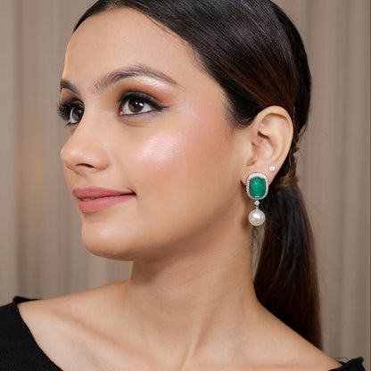 Astha Green Toned Pearl Drop Earrings