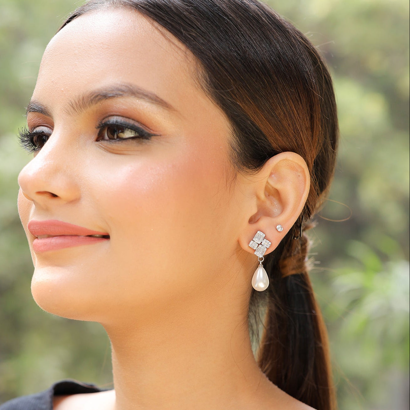 Ritvika Pearl Drop Zirconia Earrings