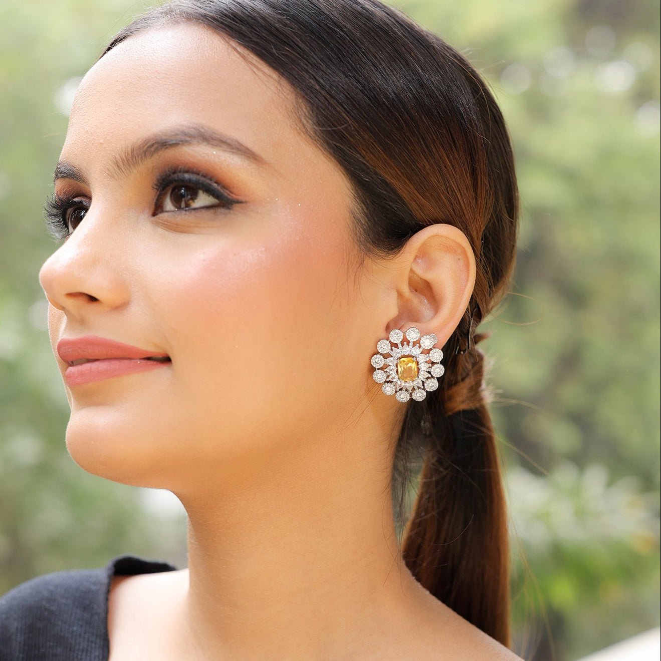 Yellow Stone Studded Zirconia Earrings