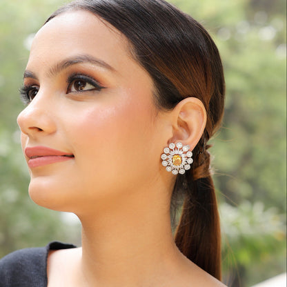 Yellow Stone Studded Zirconia Earrings