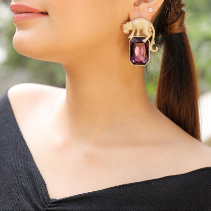 Panther Purple Crystal Earrings