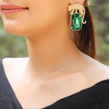 Panther Green Crystal Earrings