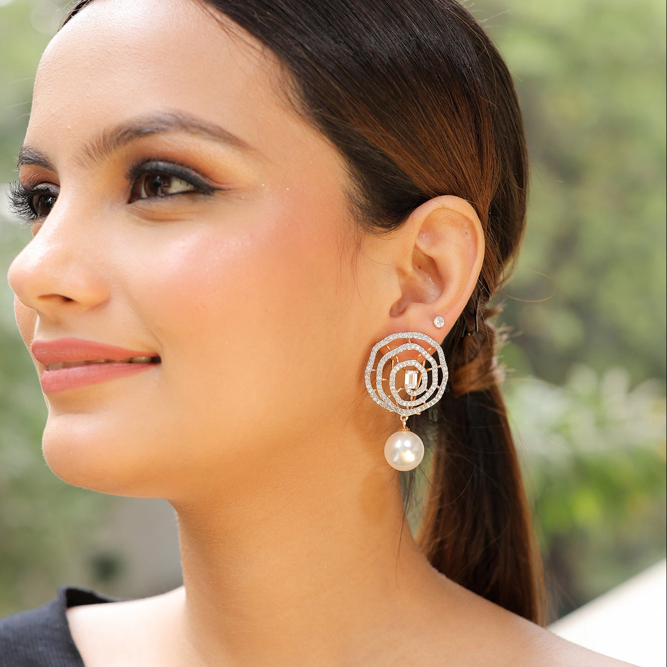 Gold Toned Zirconia Earrings