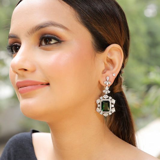 Pritika Emerald Toned American Diamond Earrings