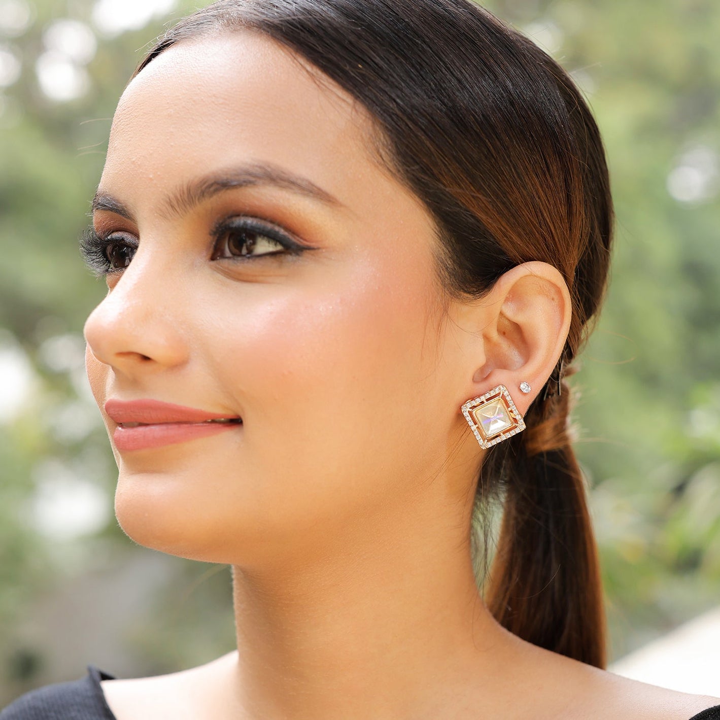 Princess Cut Polki Stud Earrings