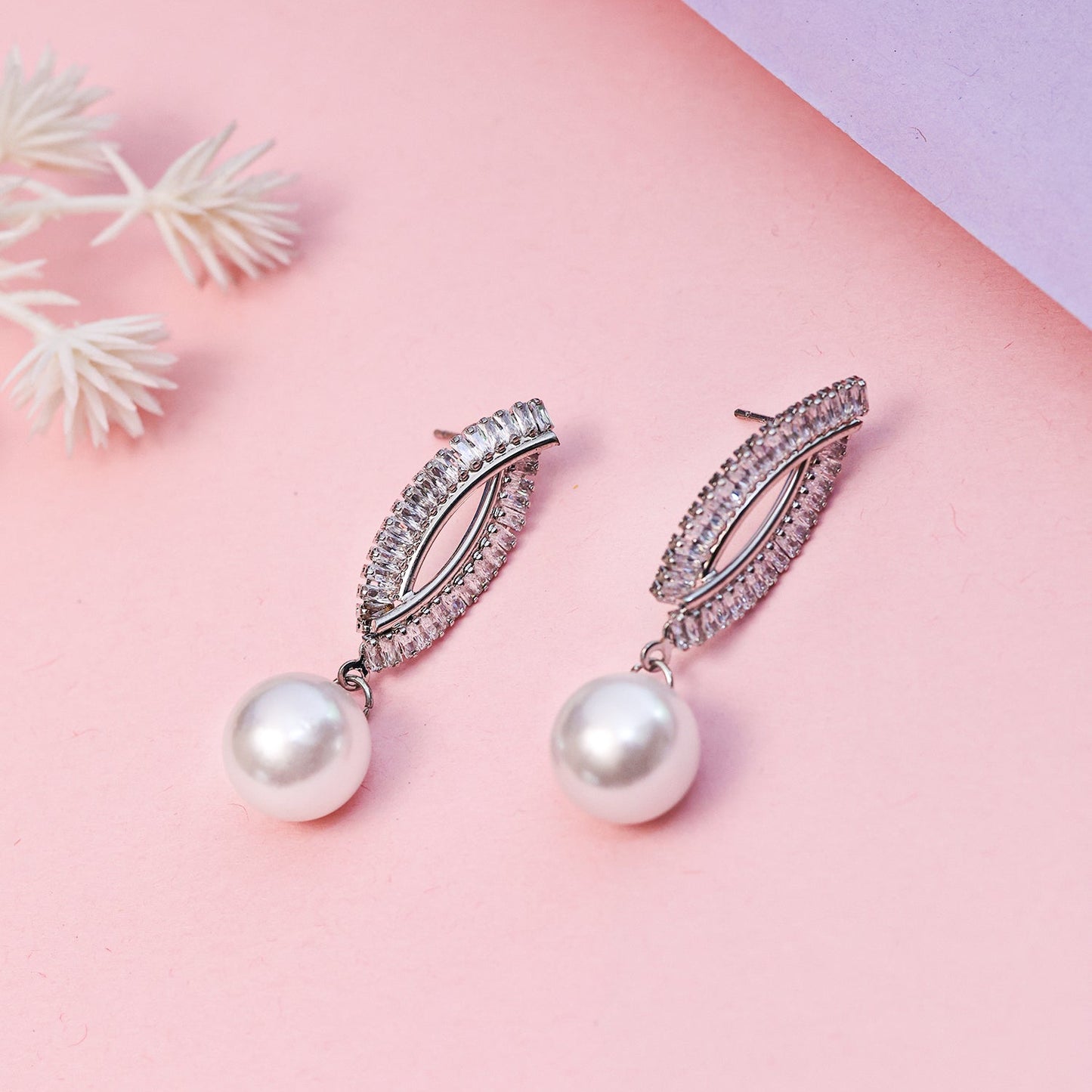 Baguette Pearl Drop Earrings