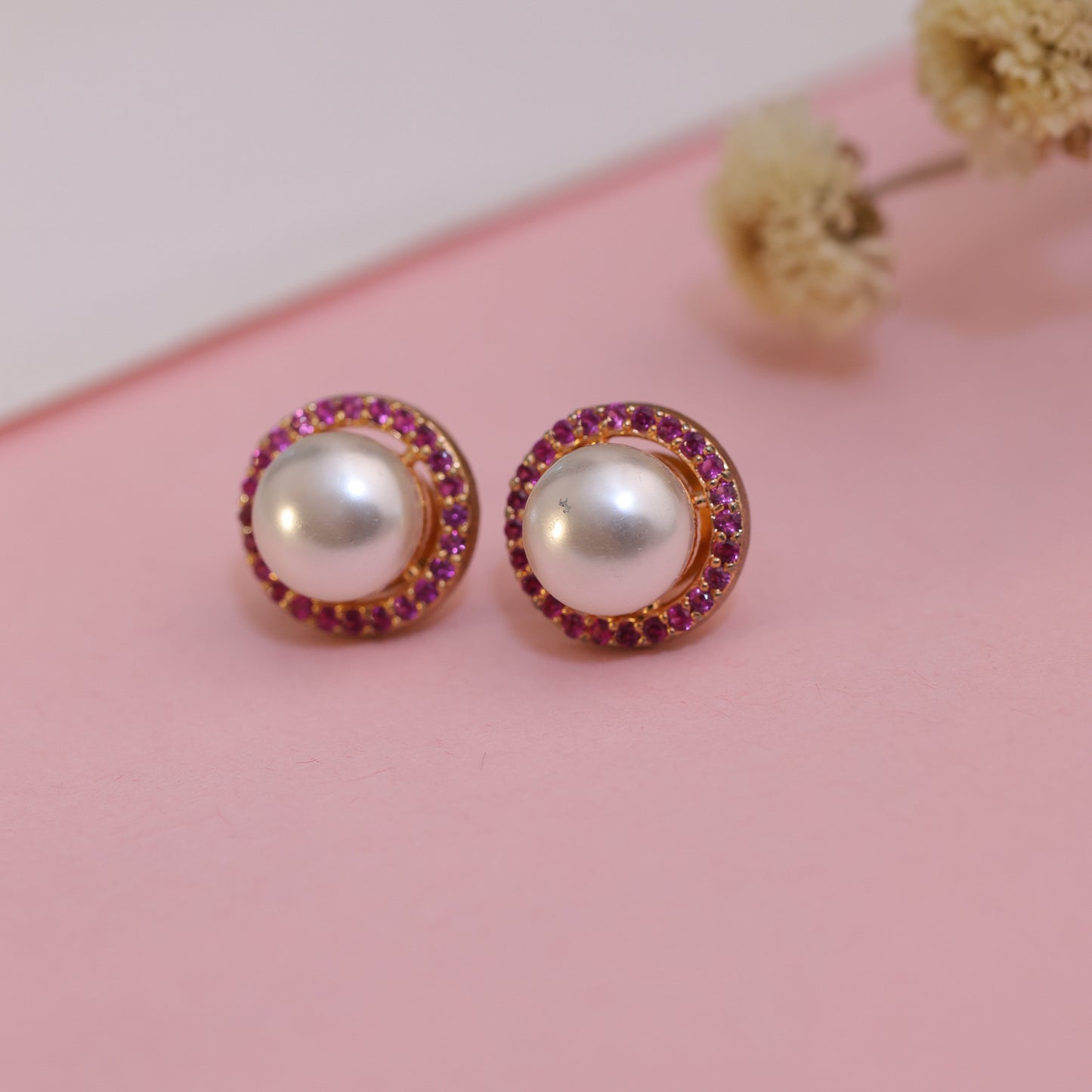Deep Pink Pearl Earrings