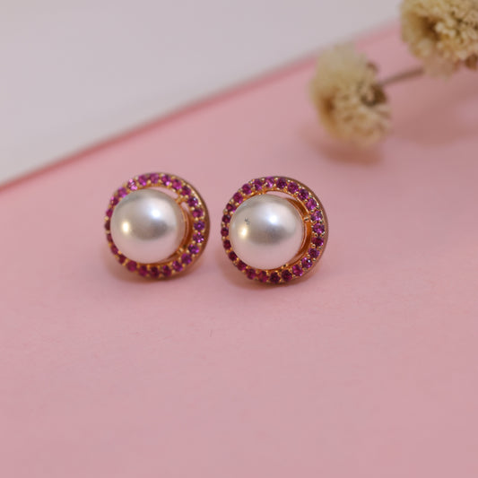Deep Pink Pearl Earrings