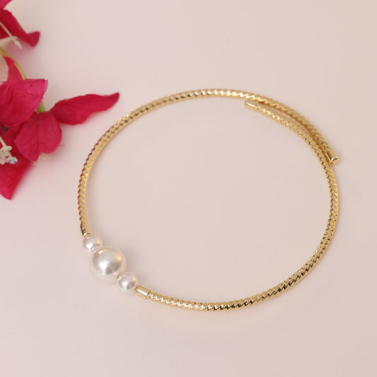 Gold Toned Pearl Choker Necklace