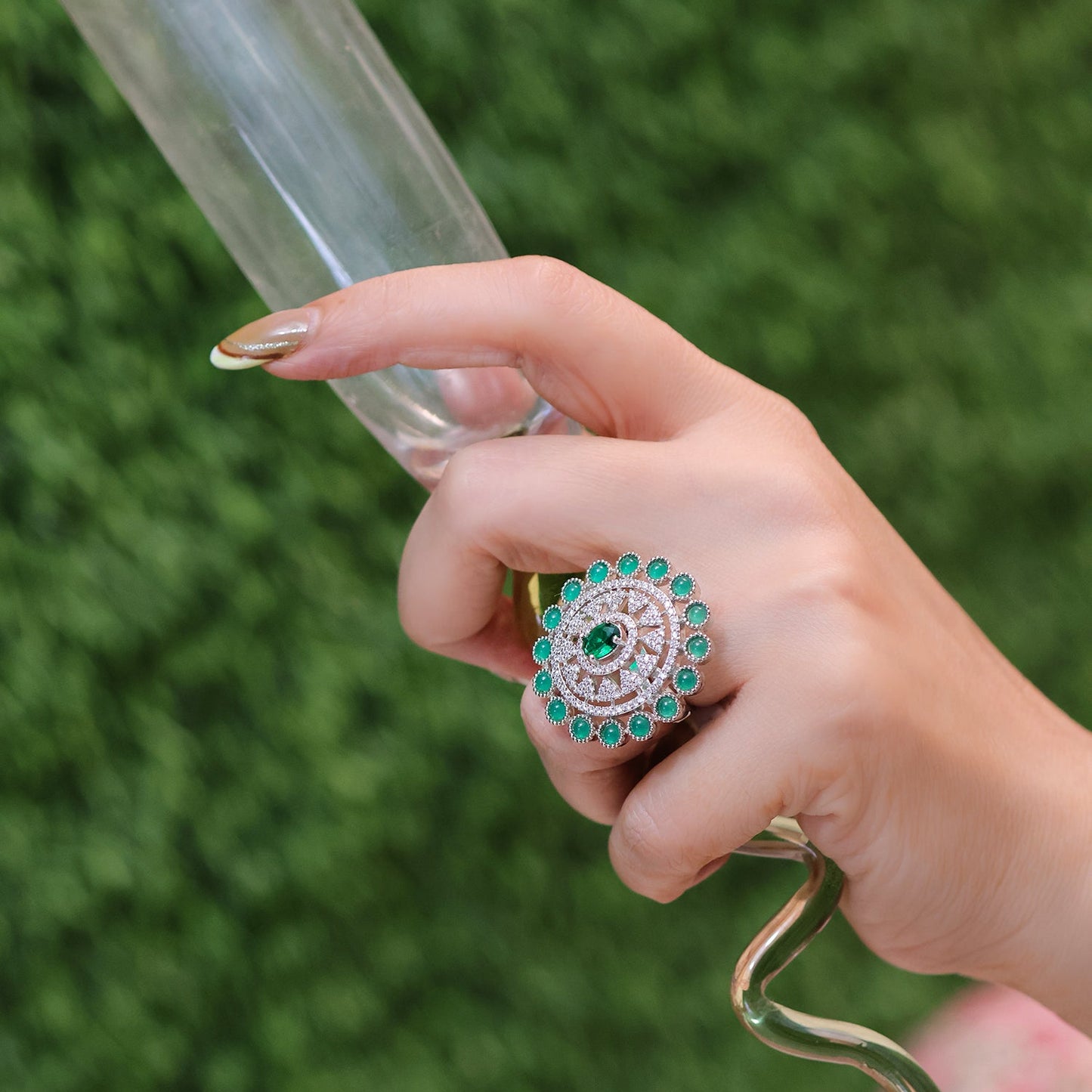 Green Adjustable Zirconia Ring