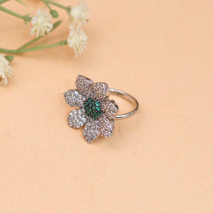 Zirconia Adjustable Flower Ring