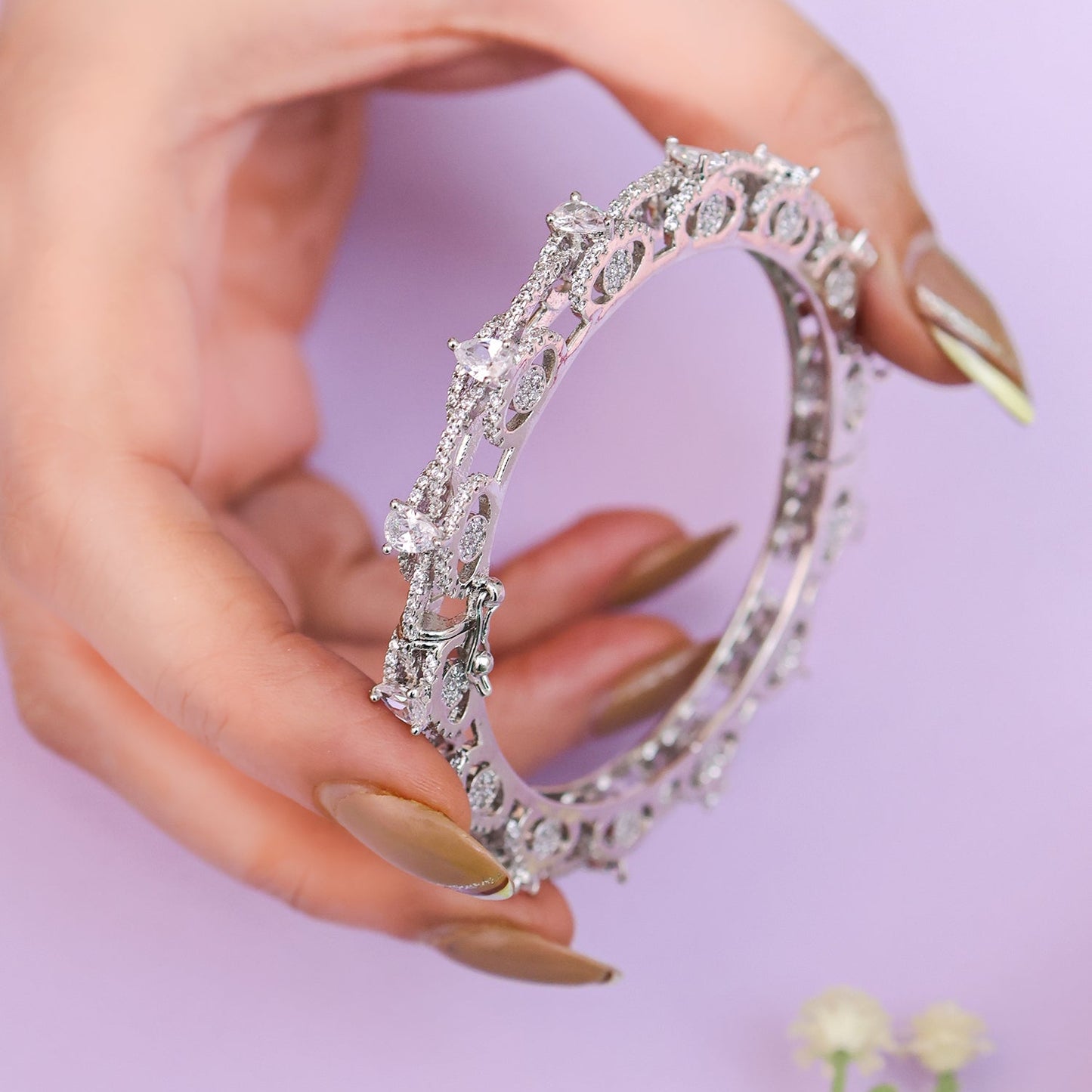 Rency Zirconia Openable Bangle cum Bracelet