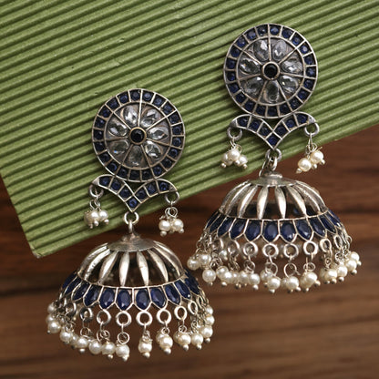 Mehreeen Blue Oxidised Earrings