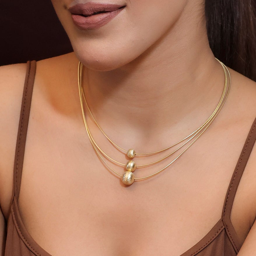 Gold Beads Layered Modern Necklace