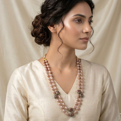Mirayaa Rosegold Marcasite Balls Necklace