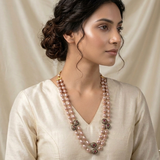 Mirayaa Rosegold Marcasite Balls Necklace