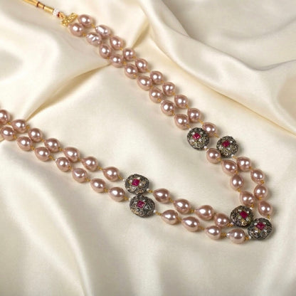 Mirayaa Rosegold Marcasite Balls Necklace