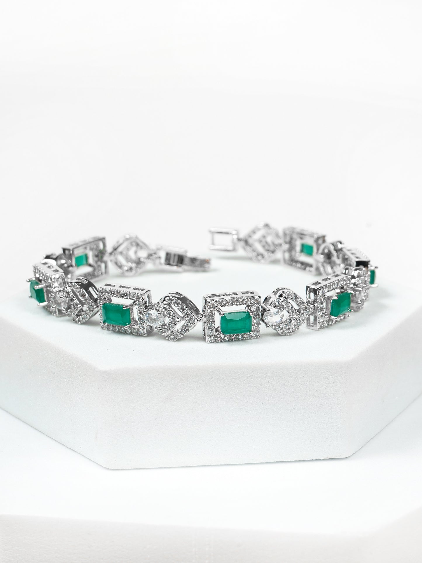 Green Stone Studded Tennis Bracelet