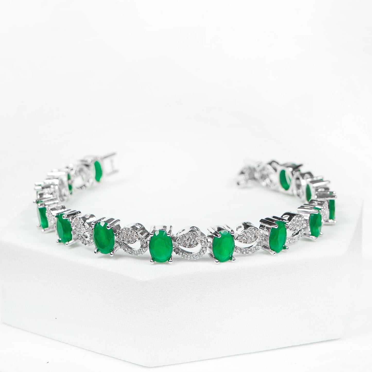 Green Stone Studded Tennis Bracelet