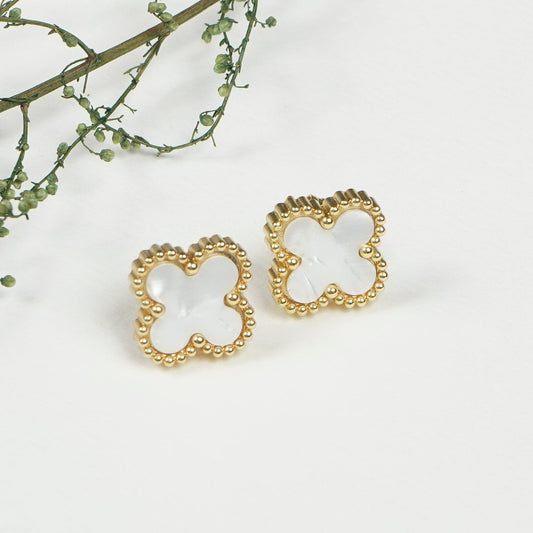 White Enamel Stud Earrings