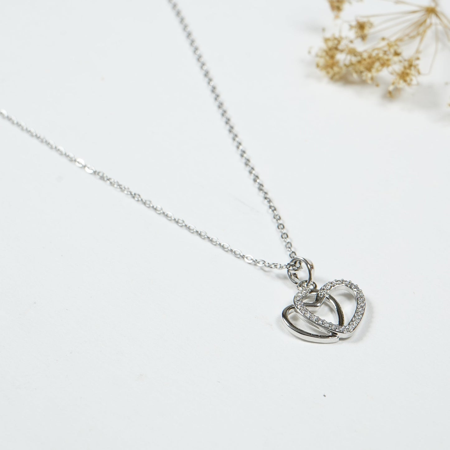 Heart Overlap Pendant Necklace Set