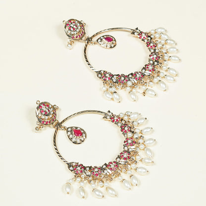 Ruby Toned Jadau Chandbali Earrings