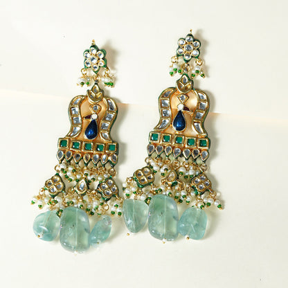 Flourite drop Kundan Earrings