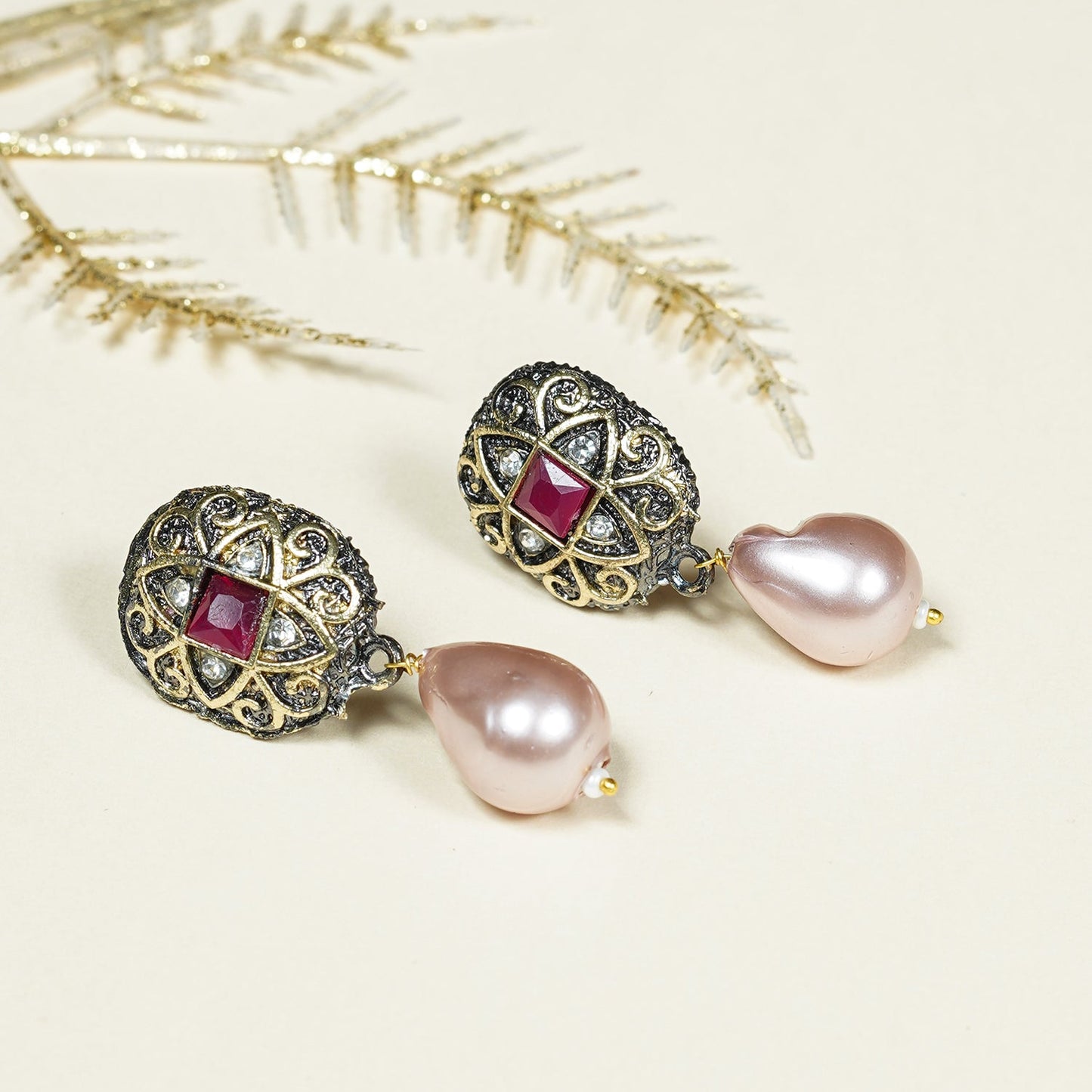 Aarika Rosegold Pearl Drop Earrings