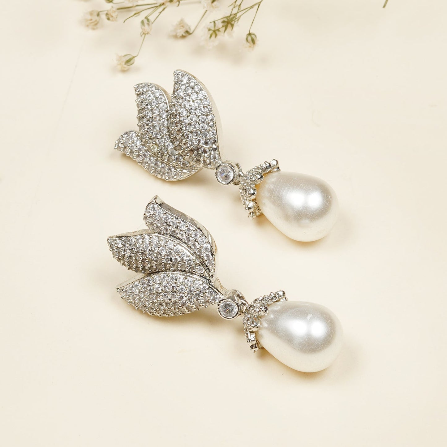 Leafy Pearl Drop Earrings