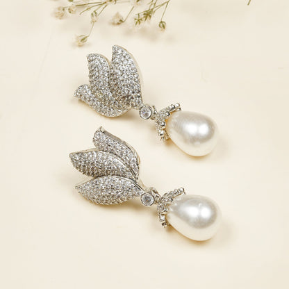 Leafy Pearl Drop Earrings