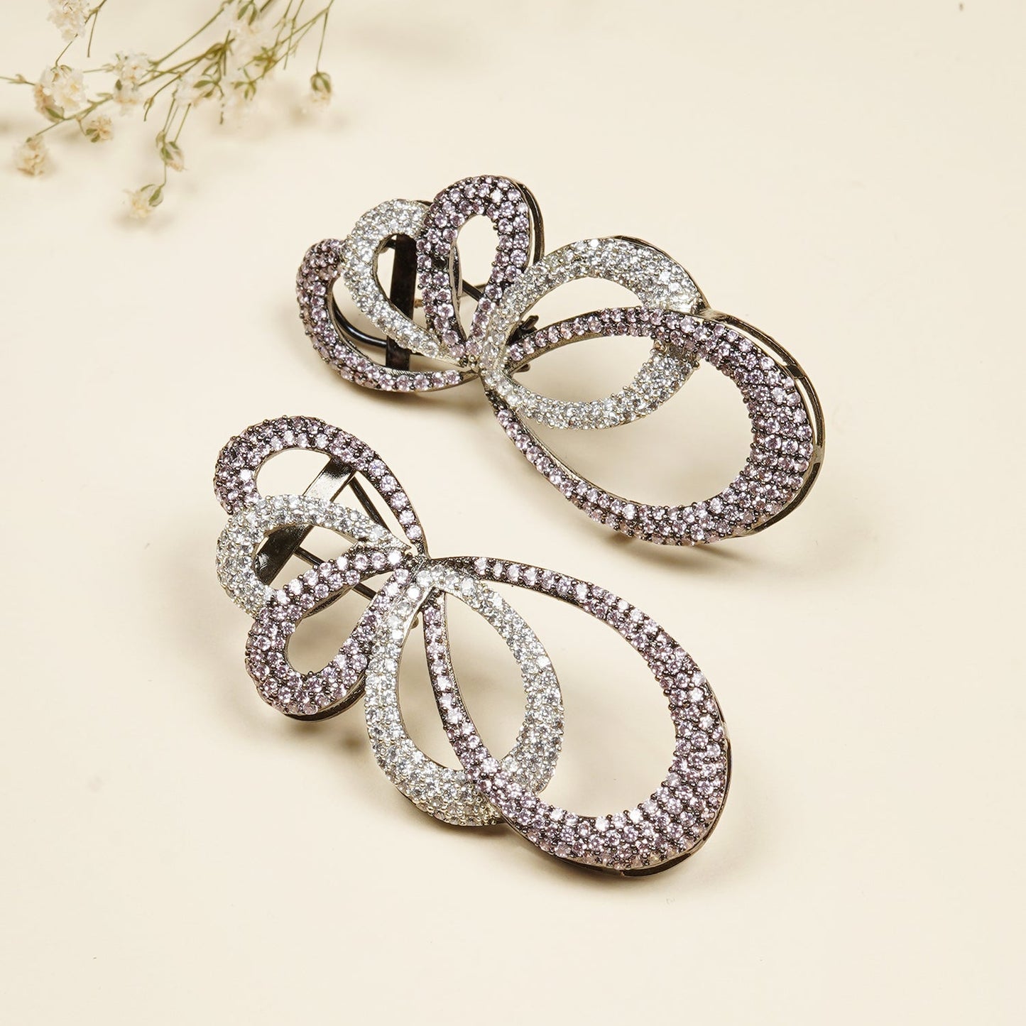 Pink and Silver Stone Studded Earrings