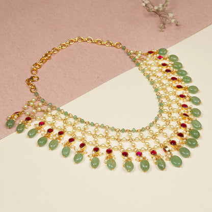 Nitasha Pearl and Green Drop Necklace Set