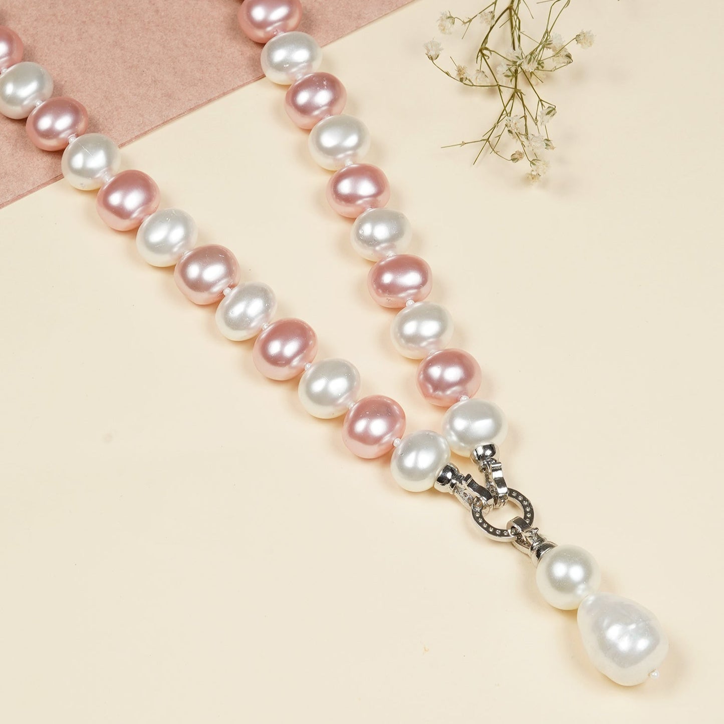 Pink and White Pearl Necklace
